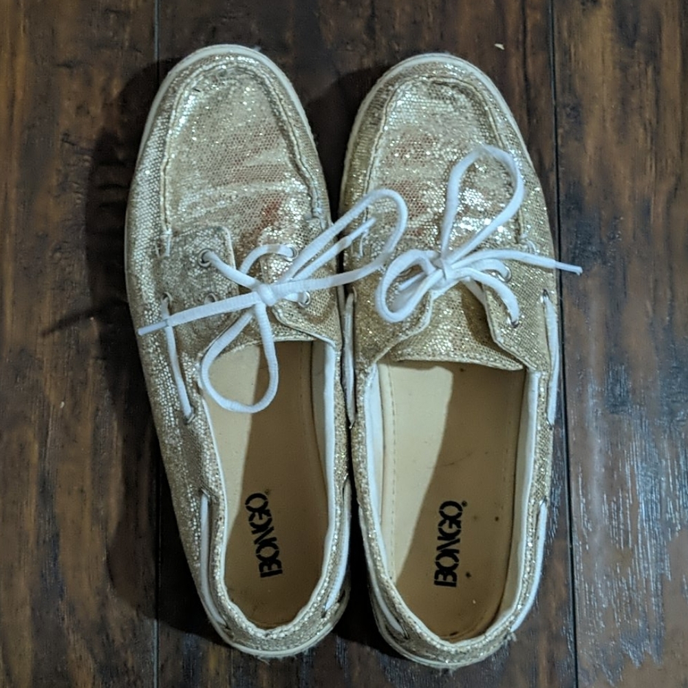 Gold sparkly boat shoes